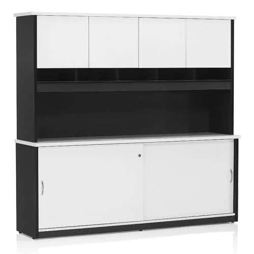 Sliding Door Credenza with Hutch with Doors