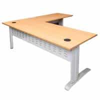 Space System Desk with Attached (Right Hand) Return, Beech Desk Top, Silver Base