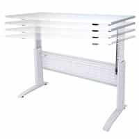 Space System Push Button ‘Sit Stand’ Height Adjustable Desk, White Frame, Natural White Desk Top