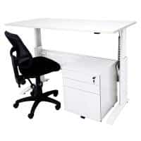 Space System ‘Sit Stand’ Desk, Stradbroke Mesh Chair and Drawer Unit Package, White Frame, Natural White Desk Top
