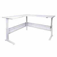 Space System Push Button ‘Sit Stand’ Height Adjustable Corner Workstation, White Frame, Natural White Desk Top