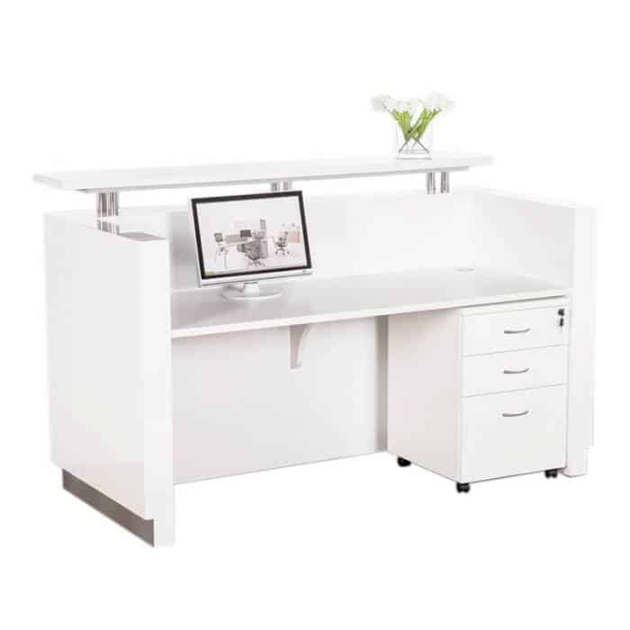 Outline White Gloss Reception Desk, Inside. Shown with Optional Drawer Unit