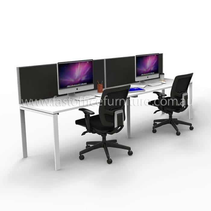 Integral Two In-Line Attached Desks with Two Screen Dividers