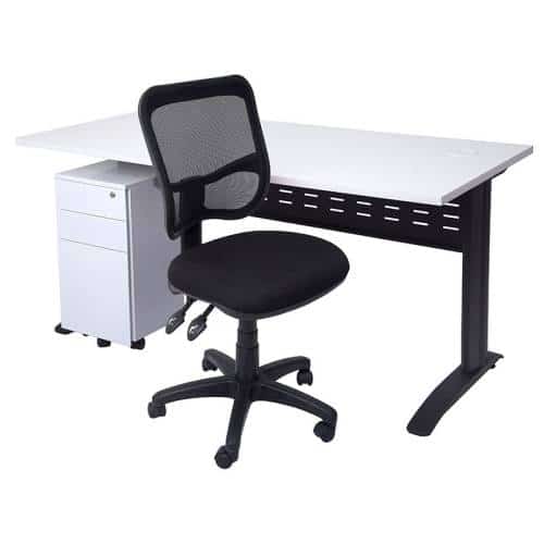 Space System Desk, Slimline Drawer Unit and Stradbroke Chair Package | desk with drawers