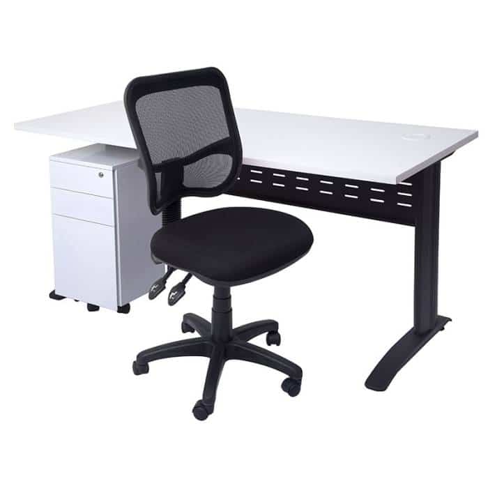 Space System Desk, Slimline Drawer Unit and Stradbroke Chair Package | desk with drawers | desk with drawer