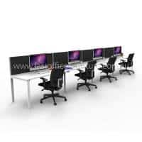 Integral Four In-Line Attached Desks with Four Screen Dividers