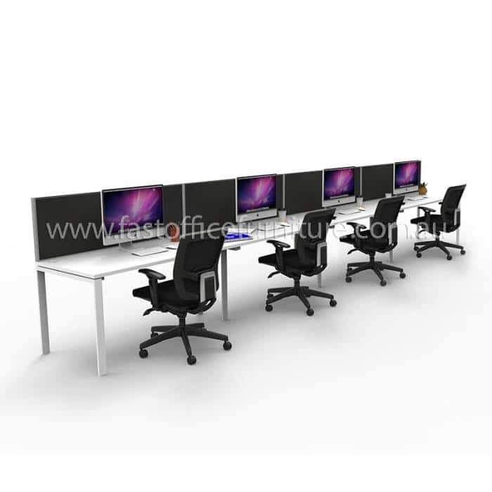 Integral Four In-Line Attached Desks with Four Screen Dividers