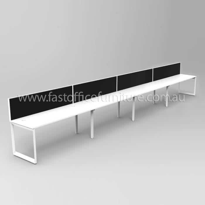 Integral Loop Leg Frame Four Person In-Line Desk with Screen Dividers