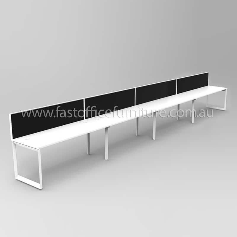 New Integral Loop 4 Person In Line Desk With Screen Divider