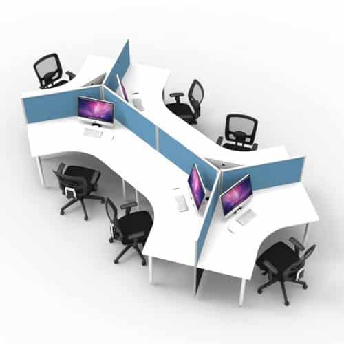 6 Way 120 Degree Workstation Desk Pod, Blue Screens