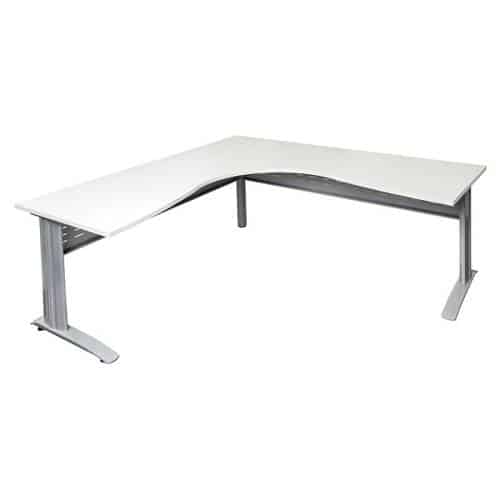 Space System Corner Workstation Natural White Desk Top Silver Base