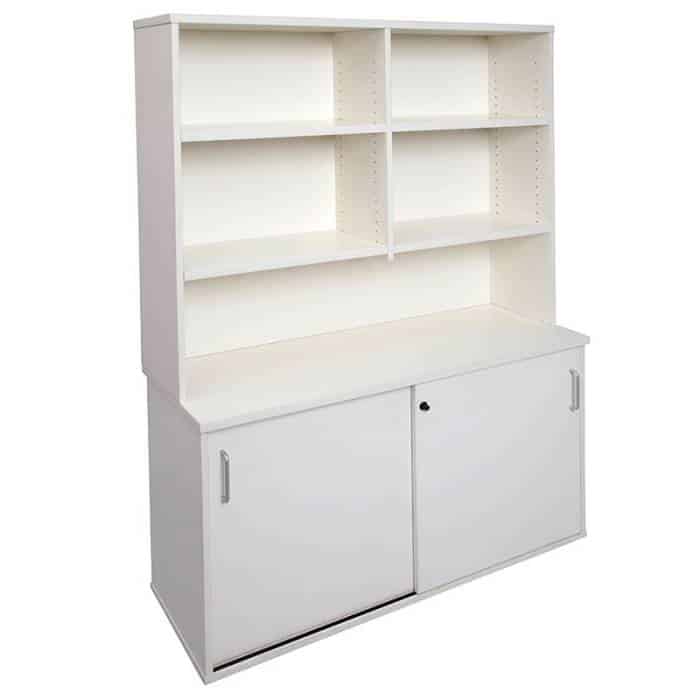 Space System Sliding Door Credenza and Hutch Package, Natural White Colour