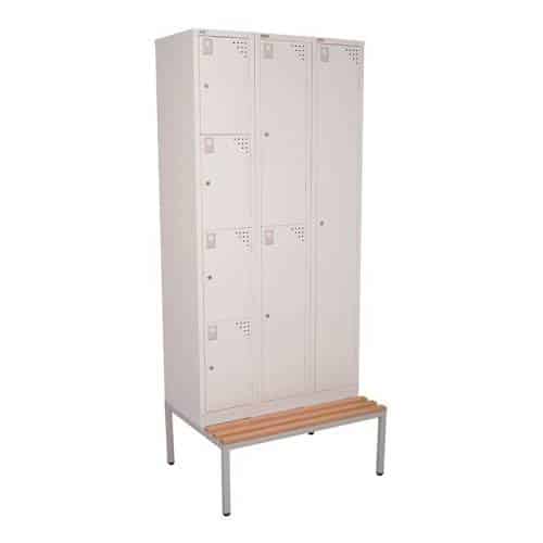 Locker Stand with Lockers and Seat, 3 Locker Size
