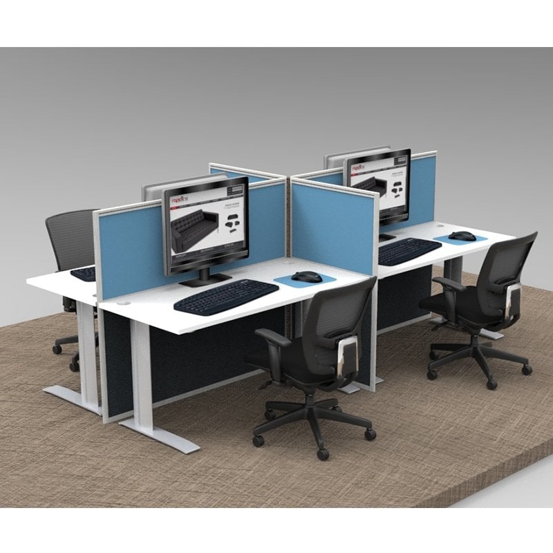 Space System 4 Straight Desk Pod With 4 Floor Standing Screens