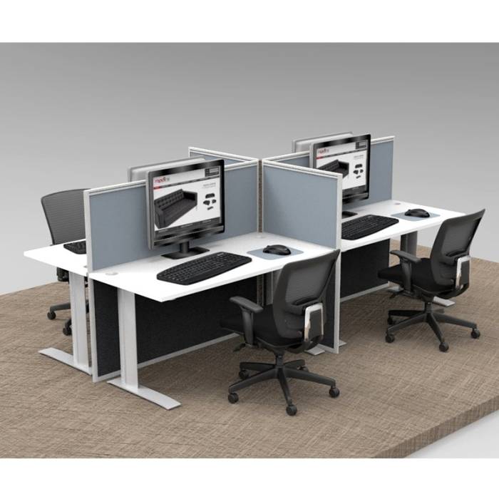 Space System 4 Straight Desk Pod, with 4 Grey Floor Standing Screen Dividers