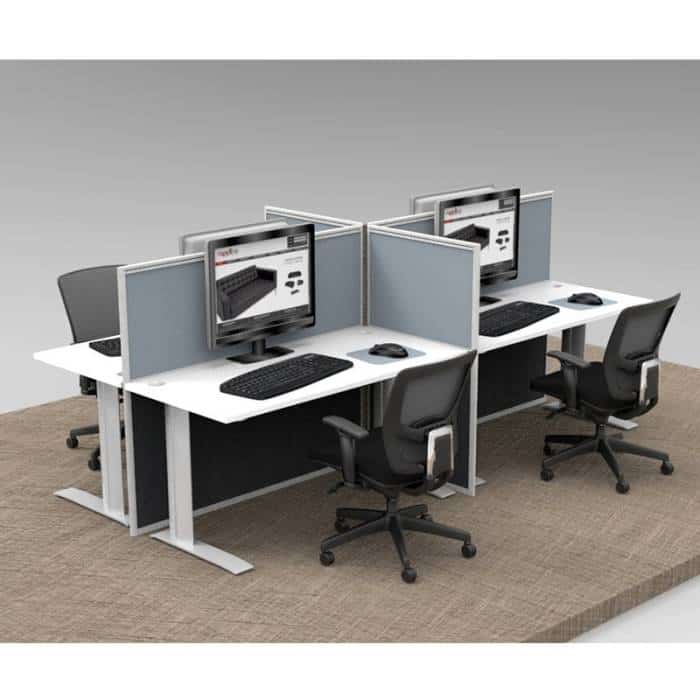 Space System 4 Straight Desk Pod, with 4 Grey Floor Standing Screen Dividers