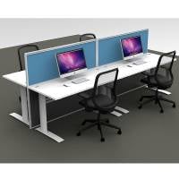Space System 4 Straight Desk Pod, with 2 Blue Floor Standing Screen Dividers