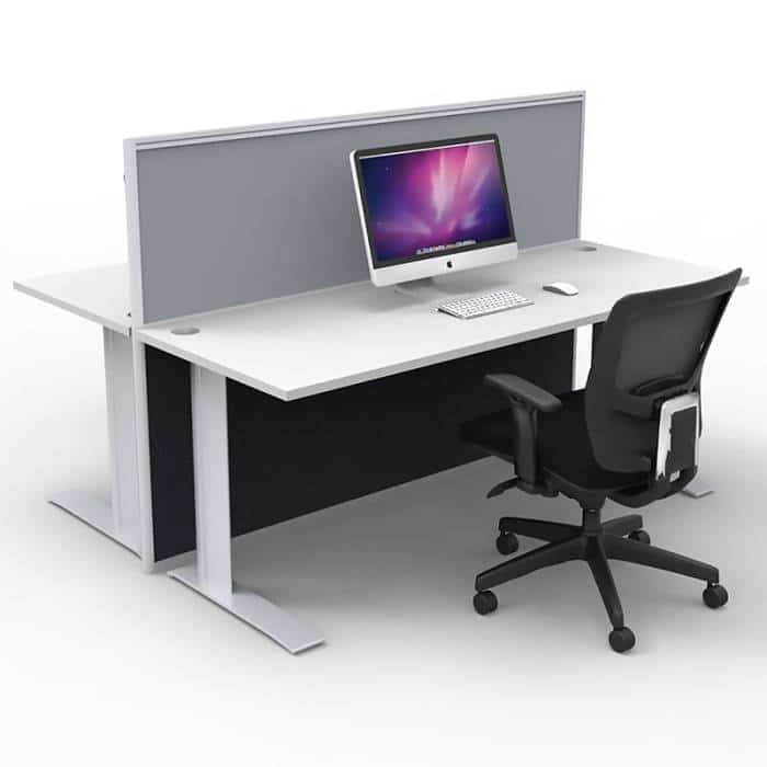 Space System 2-Way Straight Desk Pod with One Floor Standing Screen Divider, Grey Screen, Image 1