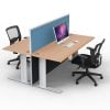 Space System 2-Way Straight Desk Pod with One Floor Standing Screen Divider, Beech Desk Tops, Blue Screen Fabric