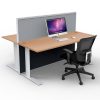 Space System 2-Way Straight Desk Pod with One Floor Standing Screen Divider, Beech Desk Tops, Grey Screen Fabric