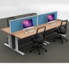 Space System 4-Way Straight Desk Pod with Two Floor Standing Screen Dividers, Beech Desk Tops, Blue Screen Fabric