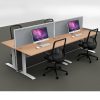 Space System 4-Way Straight Desk Pod with Two Floor Standing Screen Dividers, Beech Desk Tops, Grey Screen Fabric