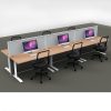 Space System 6-Way Straight Desk Pod with Three Floor Standing Screen Dividers, Beech Desk Tops, Grey Screen Fabric