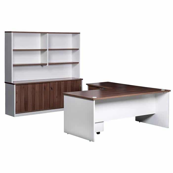 Aspect Straight Desk with Left Hand Attached Return, Sliding Door Credenza and Hutch