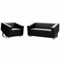 Dee Chair and 2 Seater Lounge, Black Leather