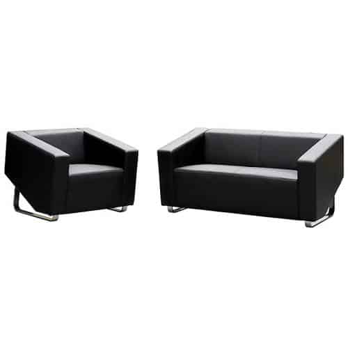 Dee Chair and 2 Seater Lounge, Black Leather