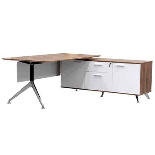 Director Executive Desk with Right Hand Attached Storage Cupboard. Casnan and White