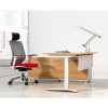 Director Executive Electric Height Adjustable Desk with Left Hand Attached Storage Cupboard. Virginia Walnut and White