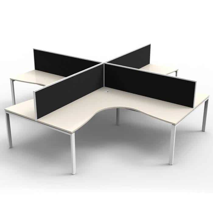 Integral 4 Way Corner Workstation, Natural White Tops, with Screen Dividers