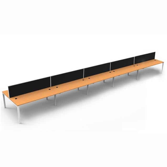 Integral Ten Back To Back Desks, Beech Tops with Screen Dividers