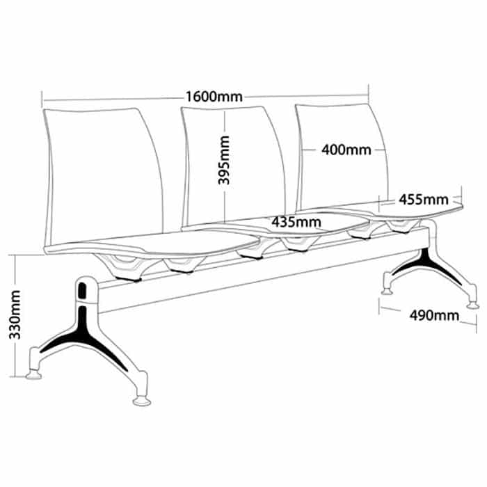 Neo 3 Seater Beam Seat, Dimensions