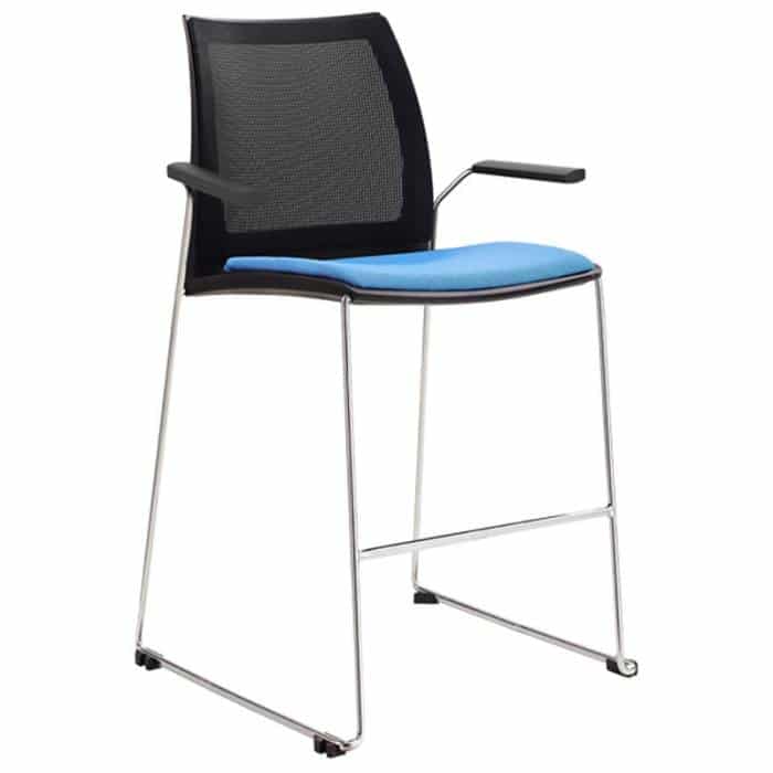 Neo Mesh Back Bar Stool with Arms and Optional Upholstered Seat Pads