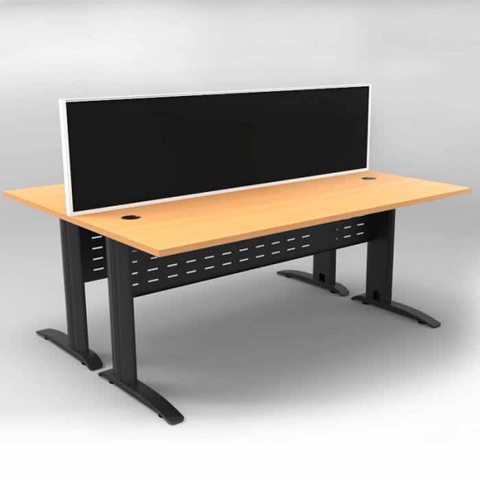 Space System 2 Back to Back Desks, Black Base with Beech Tops and 1 Integral Express Screen Divider