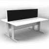 Space System 2 Back to Back Desks, Silver Base with Natural White Tops and 1 Integral Express Screen Divider