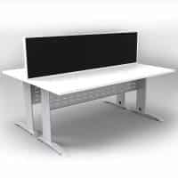 Space System 2 Back to Back Desks, Silver Base with Natural White Tops and 1 Integral Express Screen Divider