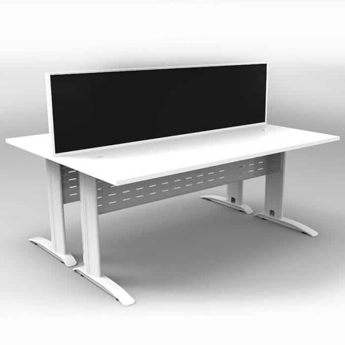Space System 2 Back to Back Desks, White Base with Natural White Tops and 1 Integral Express Screen Divider