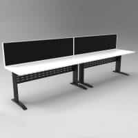 Space System 2 Inline Desks, Black Base with Natural White Tops and 2 Integral Express Screen Dividers