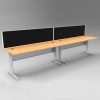 Space System 2 Inline Desks, Silver Base with Beech Tops and 2 Integral Express Screen Dividers