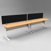 Space System 2 Inline Desks, White Base with Beech Tops and 2 Integral Express Screen Dividers