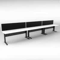 Space System 3 Inline Desks, Black Base with Natural White Tops and 3 Integral Express Screen Dividers