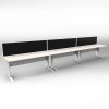 Space System 3 Inline Desks, White Base with Natural White Tops and 3 Integral Express Screen Dividers