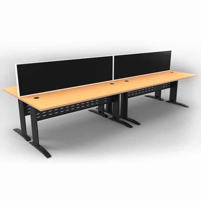 Space System 4 Back to Back Desks, Black Base with Beech Tops and 2 Integral Express Screen Dividers