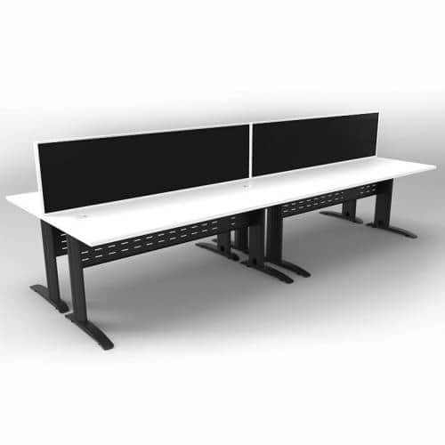 Space System 4 Back to Back Desks, Black Base with Natural White Tops and 2 Integral Express Screen Dividers