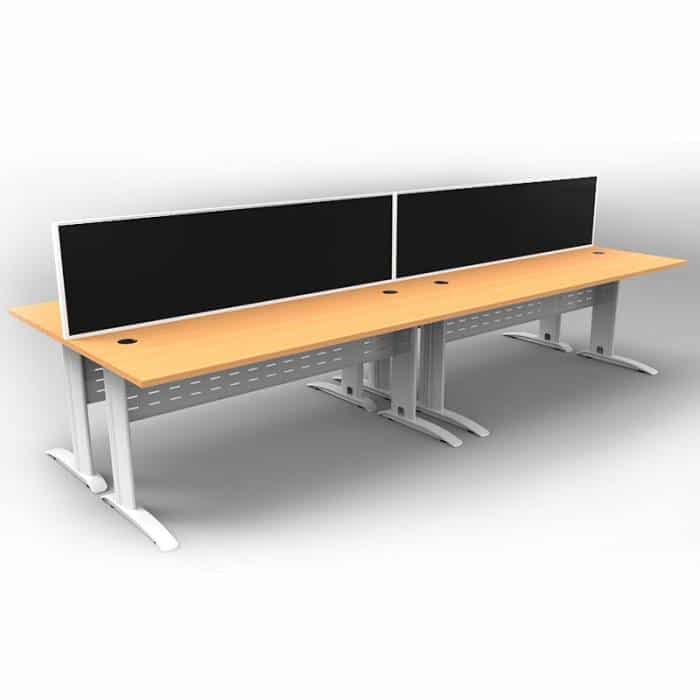 Space System 4 Back to Back Desks, White Base with Beech Tops and 2 Integral Express Screen Dividers