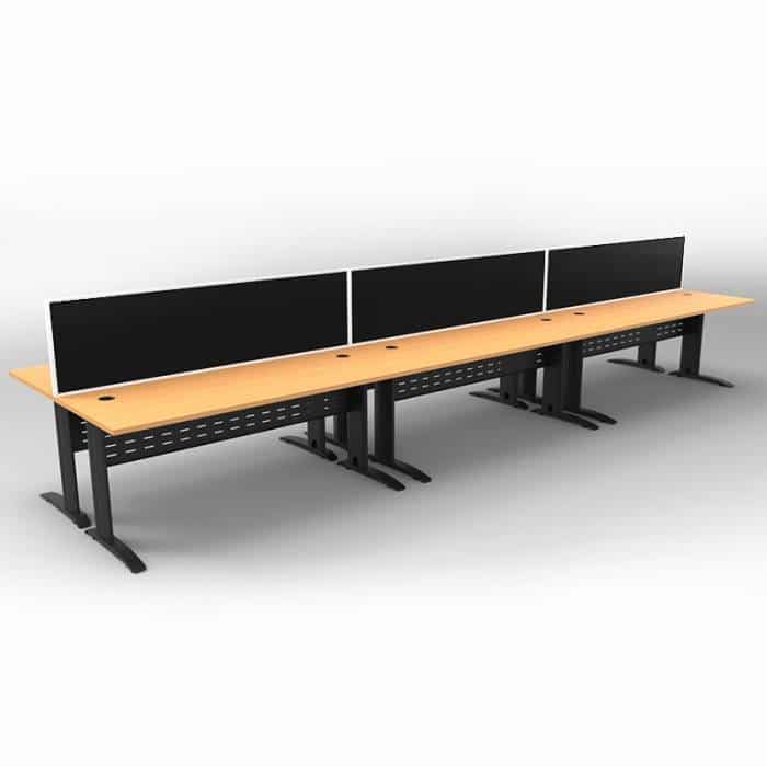 Space System 6 Back to Back Desks, Black Base with Beech Tops and 3 Integral Express Screen Dividers