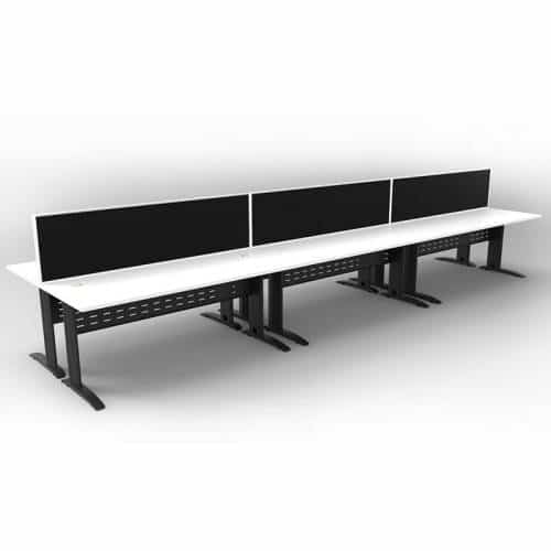 Space System 6 Back to Back Desks, Black Base with Natural White Tops and 3 Integral Express Screen Dividers